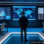 Home 19 보안솔루션 시장 동향과 전망 - A futuristic cybersecurity operations center in Paris, featuring diverse French professionals monito...