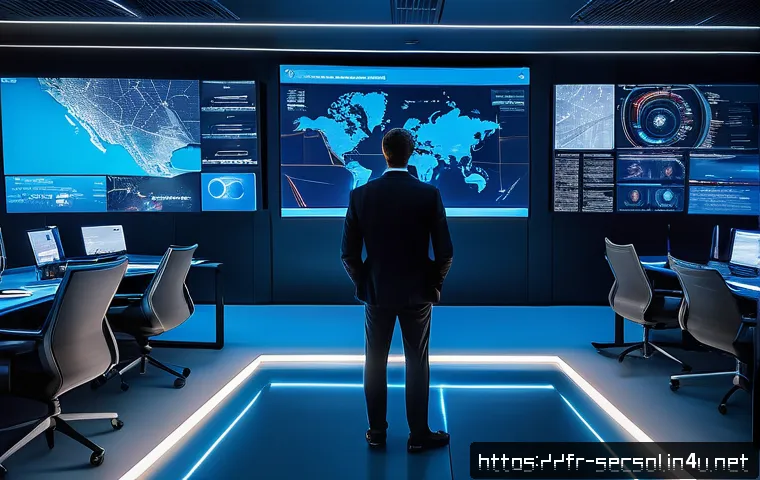 보안솔루션 시장 동향과 전망 - A futuristic cybersecurity operations center in Paris, featuring diverse French professionals monito...